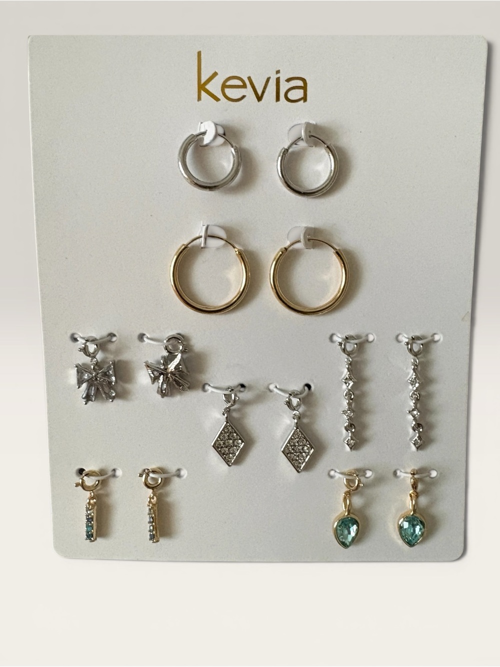 NWT Kevia 7-pair Earring Set with Teal Drop Accents